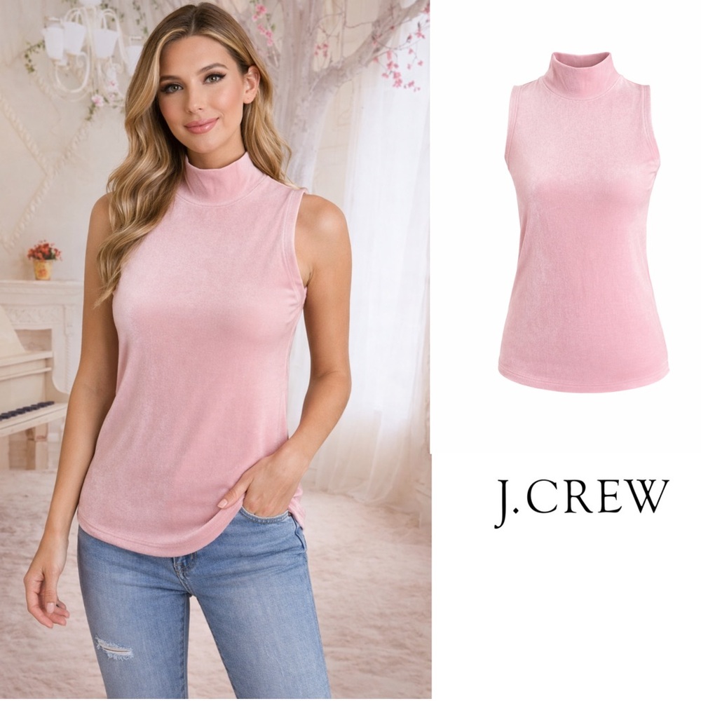 NEW J Crew Plush Pink Velvet Mock Neck Blouse